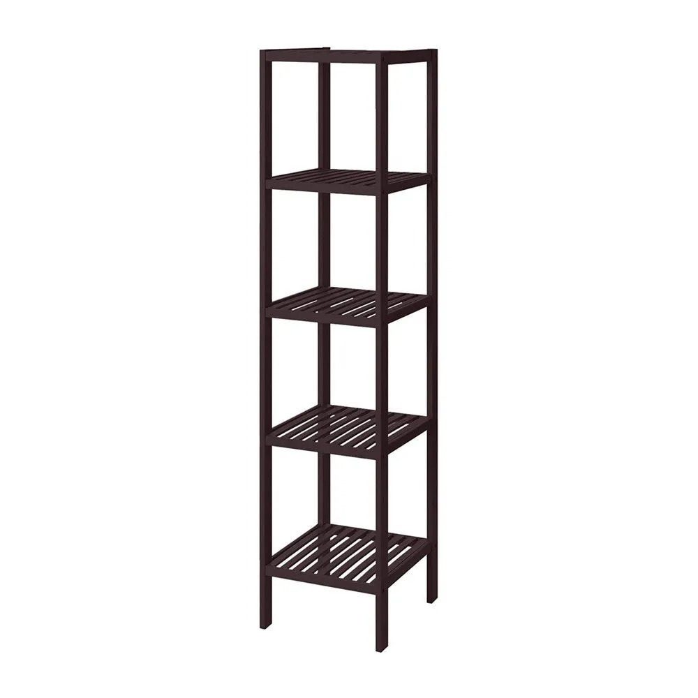 57 Inch Multifunctional Storage Rack Shelves, 5 Tier, Bamboo, Dark Brown By Casagear Home