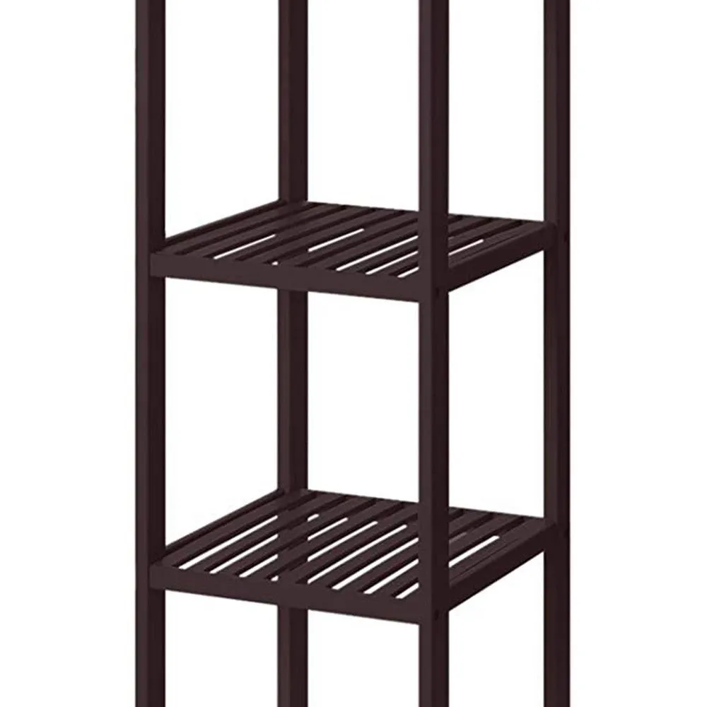 57 Inch Multifunctional Storage Rack Shelves, 5 Tier, Bamboo, Dark Brown By Casagear Home