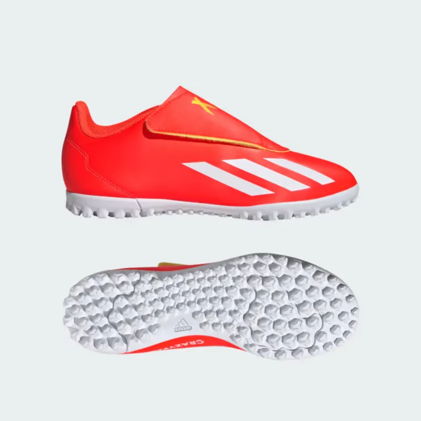 Adidas X Crazyfast Club Hoop And Loop Turf Kids Unisex Football Shoes (4-8 Years) -Solar Red/Cloud White/Team Solar Yellow 2