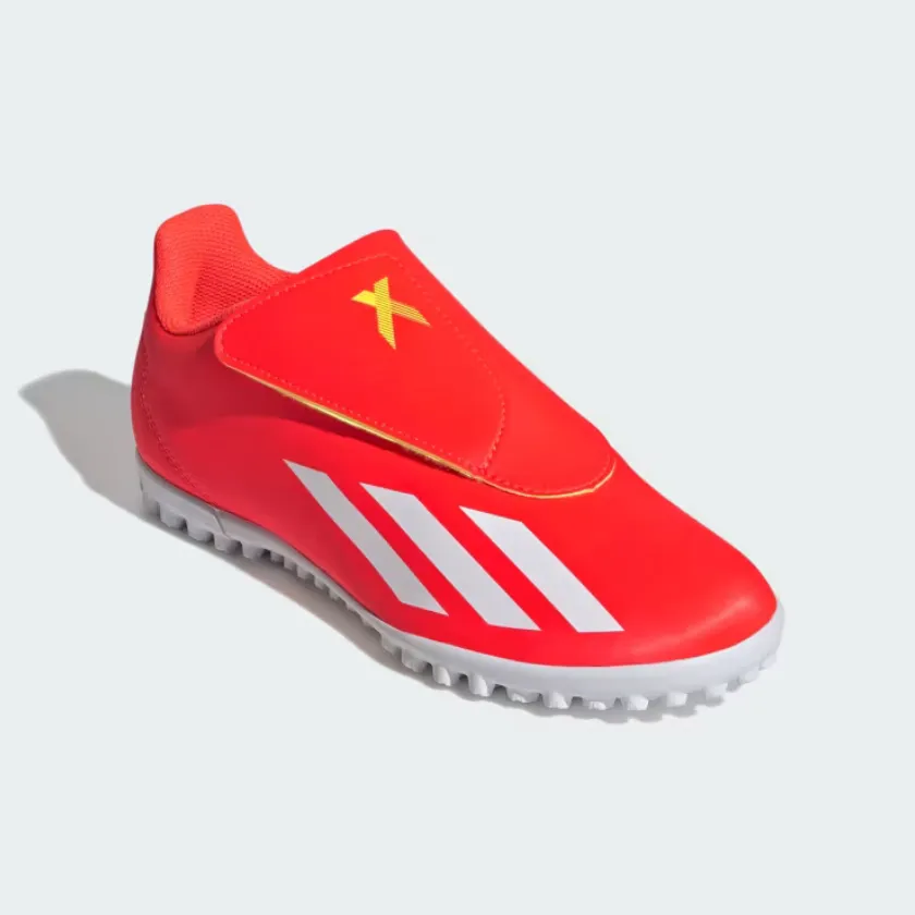 Adidas X Crazyfast Club Hoop And Loop Turf Kids Unisex Football Shoes (4-8 Years) -Solar Red/Cloud White/Team Solar Yellow 2