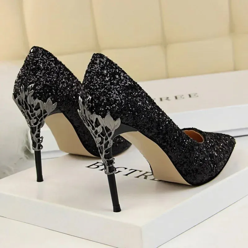 Aiertu 2024 Spring Summer New Crystal Sequins Bride Shoes High Heels Women's Fine Heel Versatile Pointed Toe Gown Single Shoes