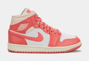 Air Jordan 1 Retro Mid Strawberries and Cream Womens Lifestyle Shoes (Pink/Beige)