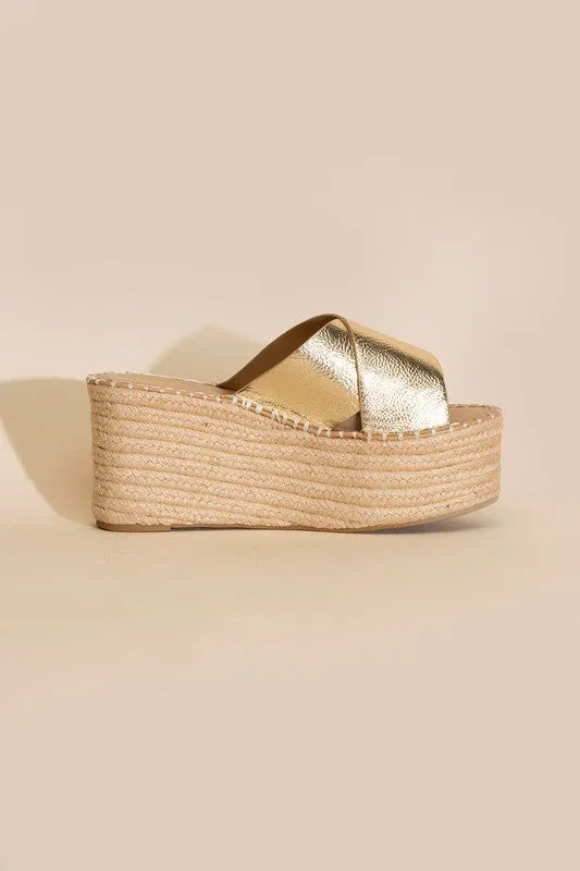 Beach Babe Raffia Platform slides