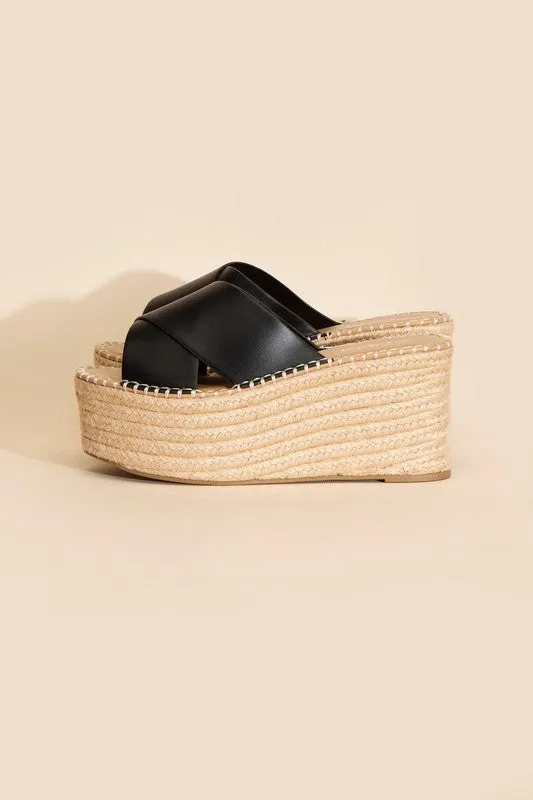 Beach Babe Raffia Platform slides