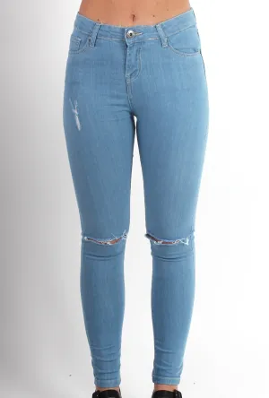 Fran Light Wash Distressed Ripped Knee High Waisted Jeans