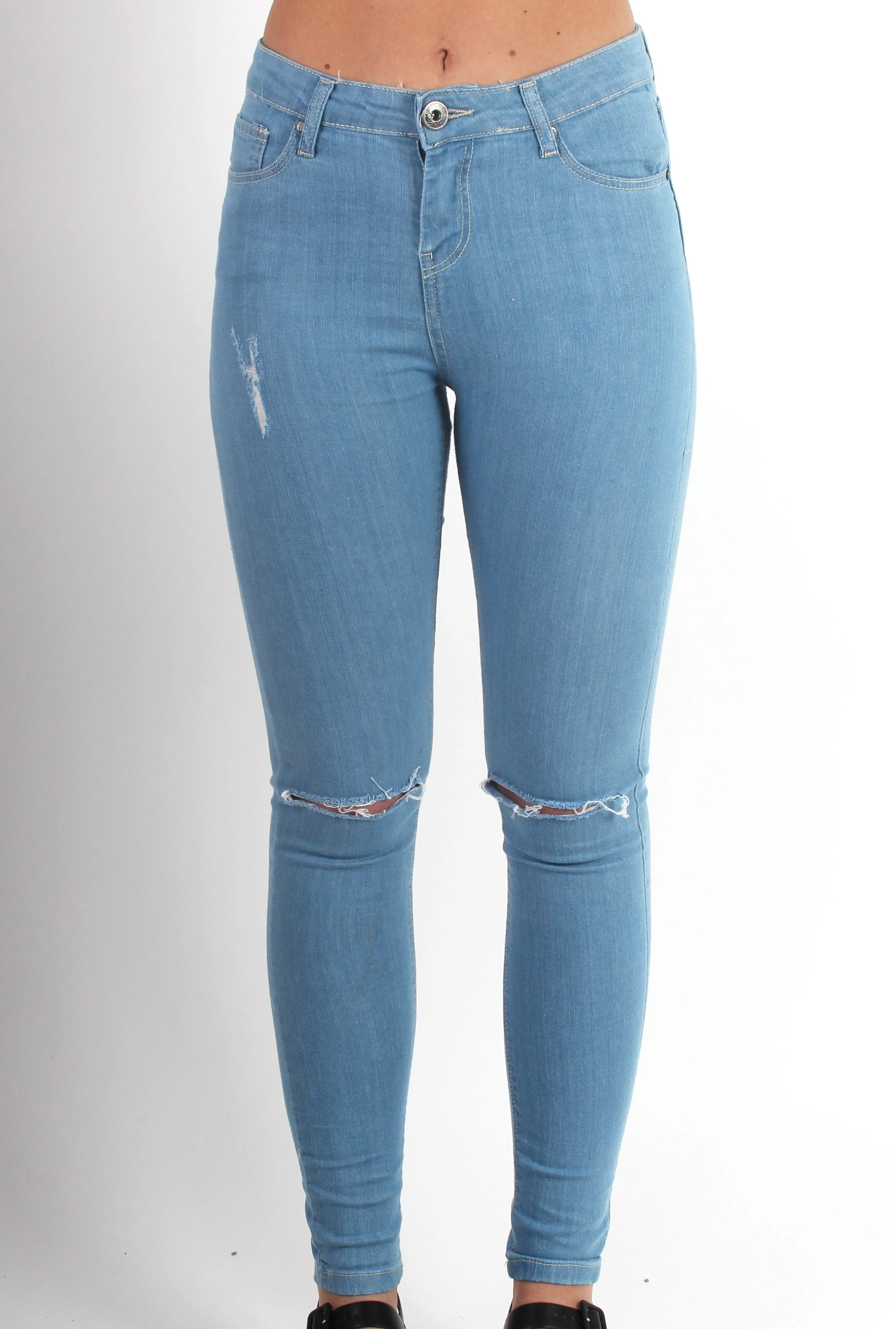 Fran Light Wash Distressed Ripped Knee High Waisted Jeans