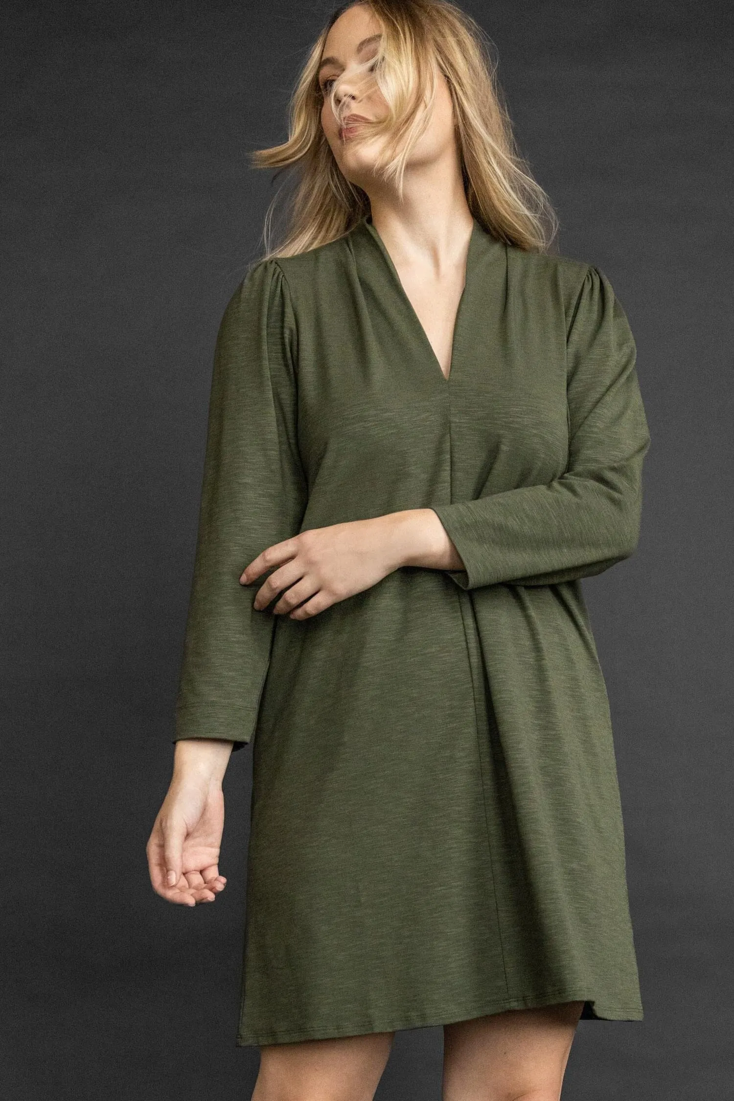 Full Sleeve Split Neck Dress