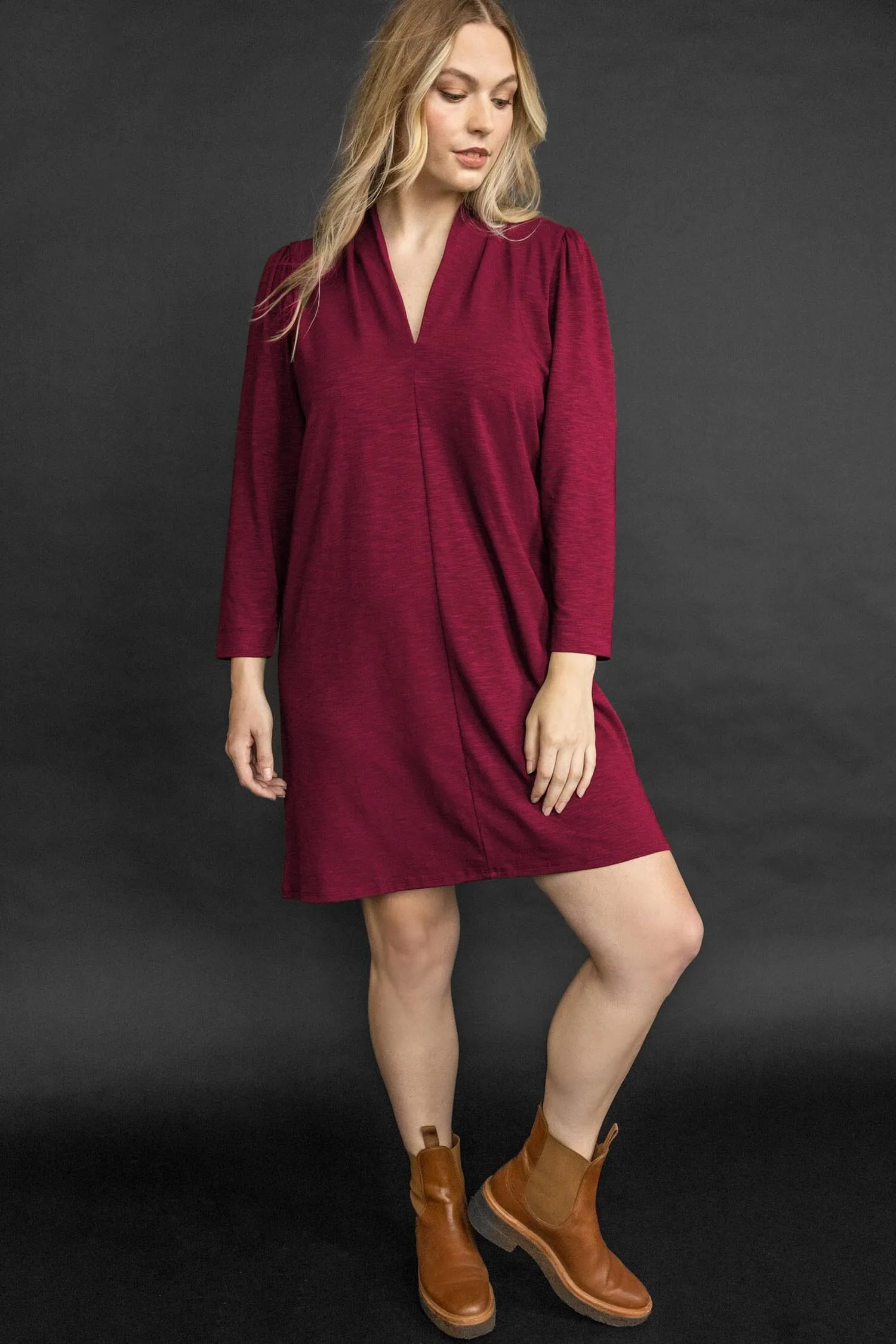 Full Sleeve Split Neck Dress