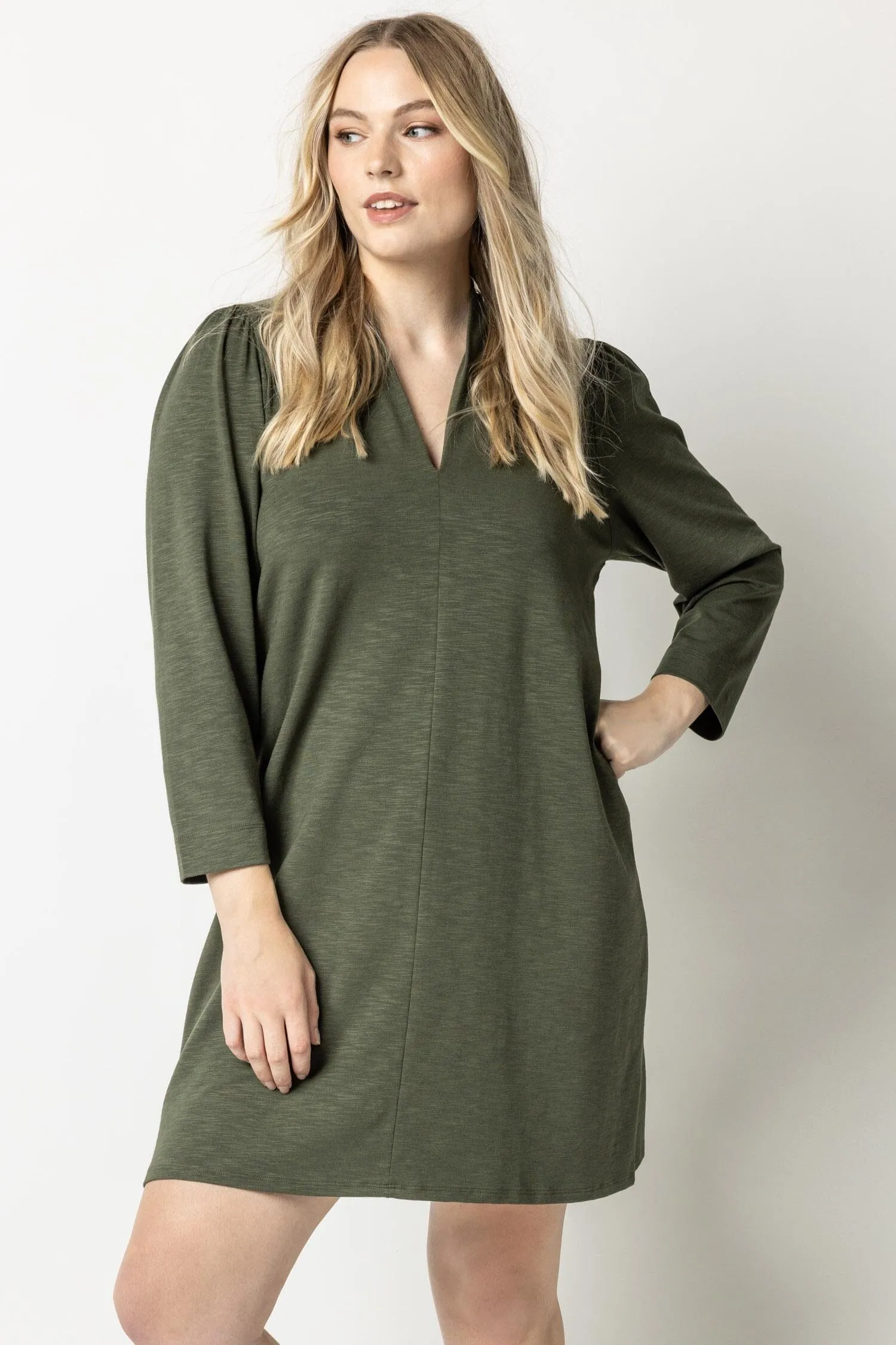 Full Sleeve Split Neck Dress