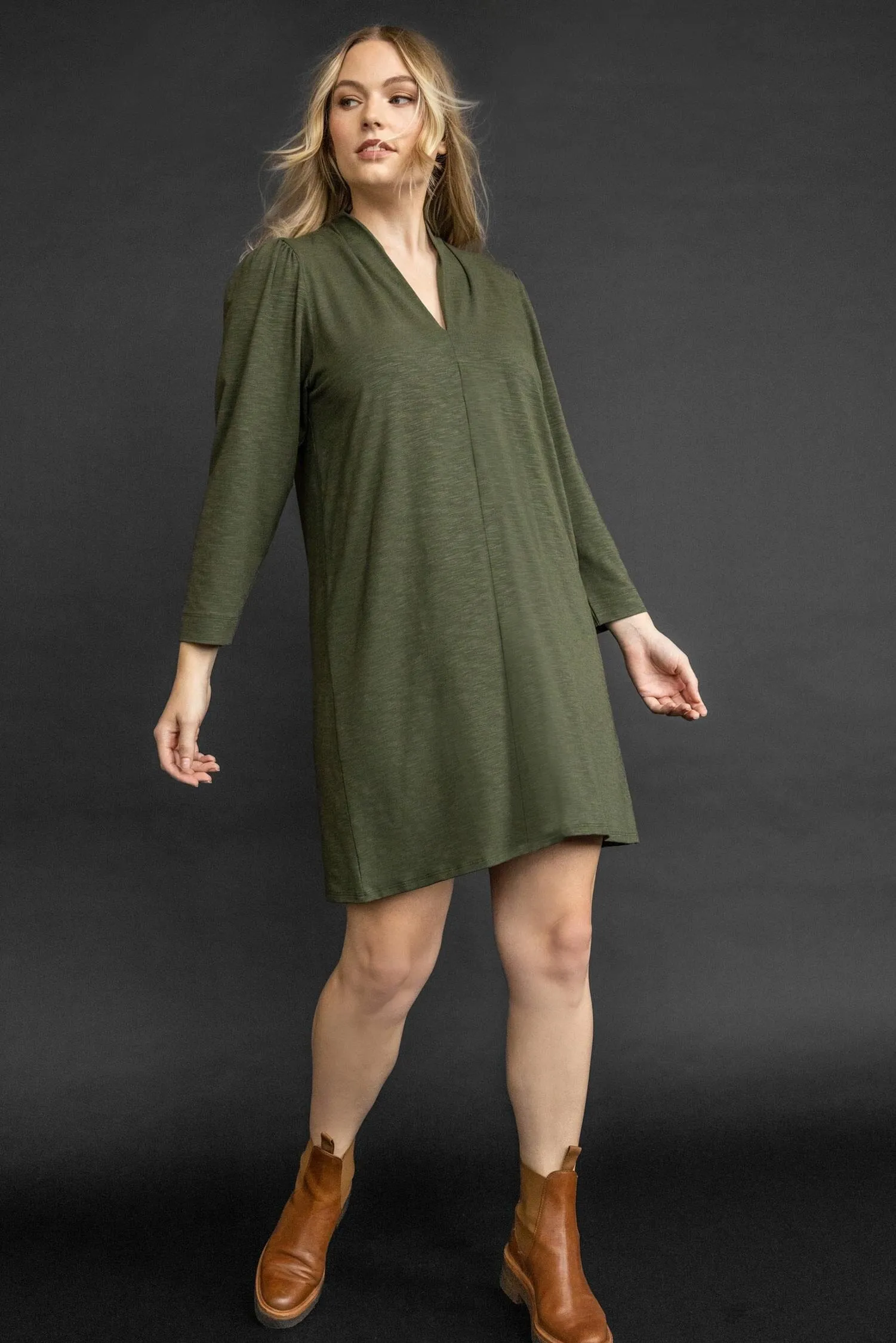 Full Sleeve Split Neck Dress