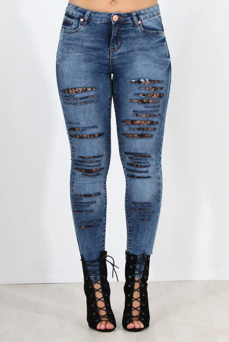 Gabby Blue Ripped Knee Skinny Jeans