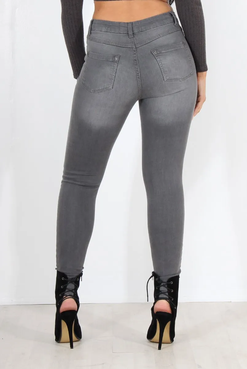 Gabby Grey Ripped Knee Skinny Jeans