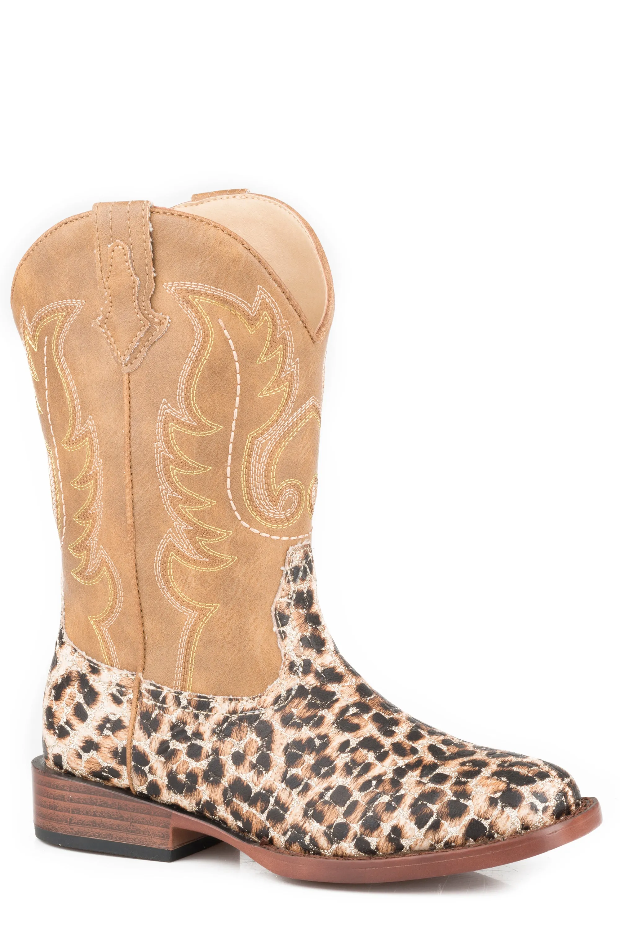 Girl's Roper Tan/Glitter Leopard Print Western Boot