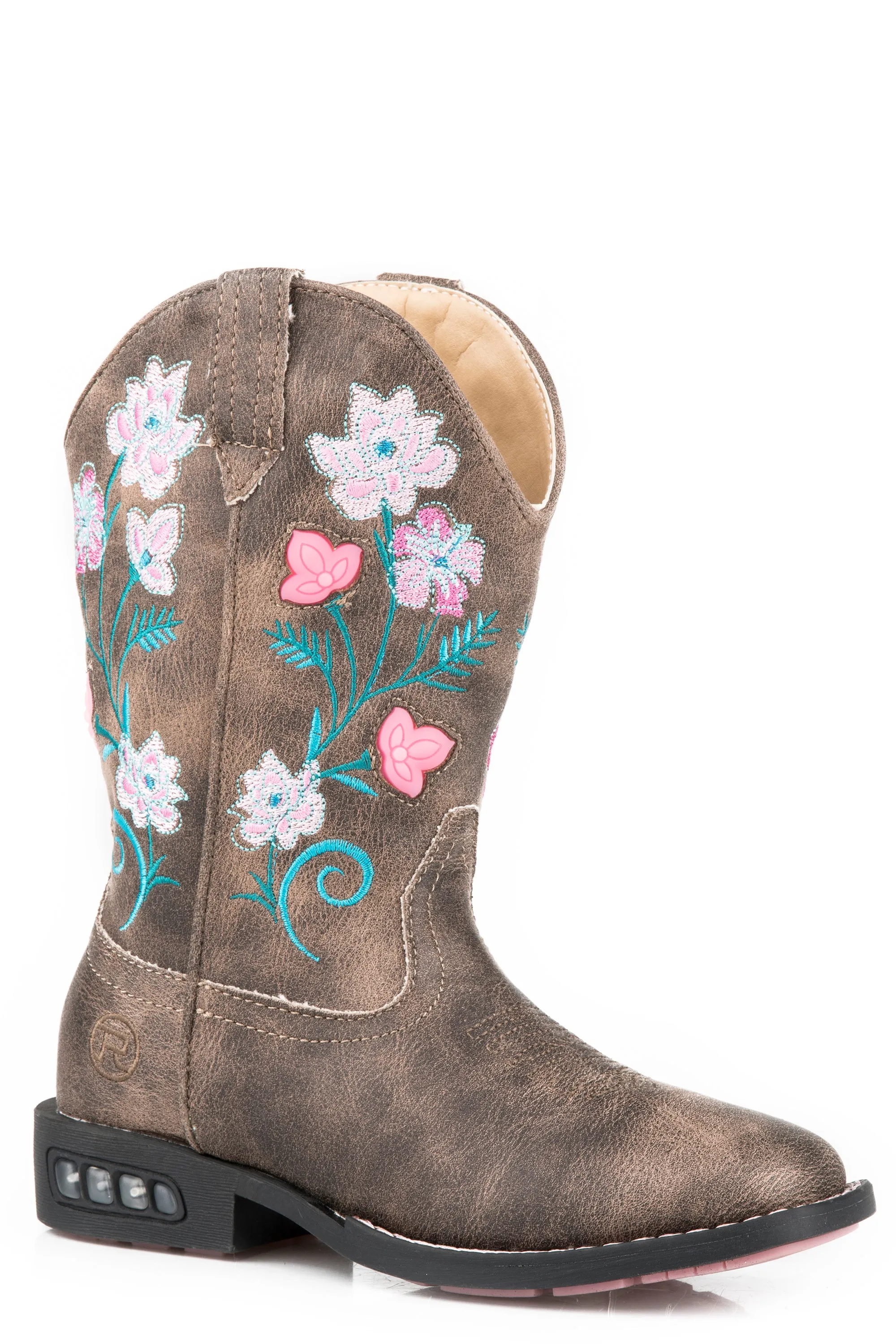 Girl's Roper Vintage Brown Faux Leather Western Boot w/ Floral Embroidery