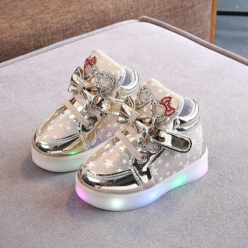 Girls Zhongbang LED Light Up Shoes with Stars Print and Rhinestones