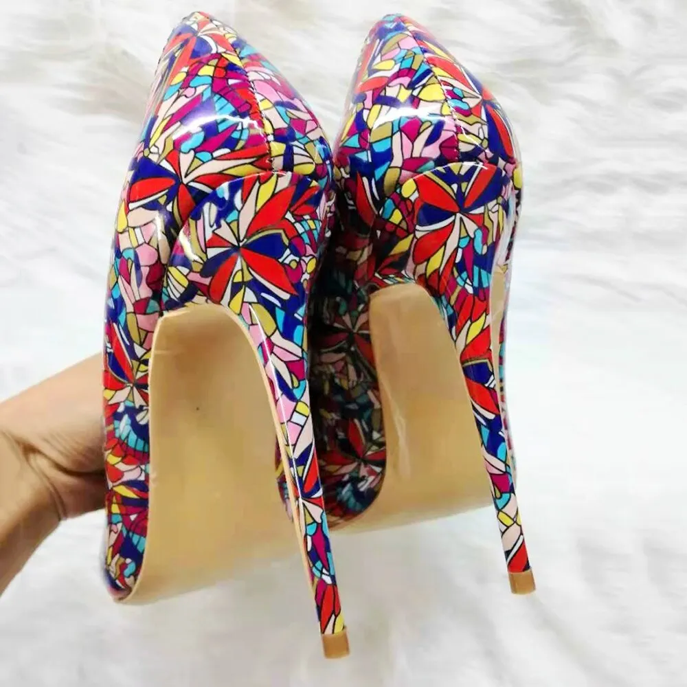 Graphic Printed Pointy Toe Stiletto Pumps