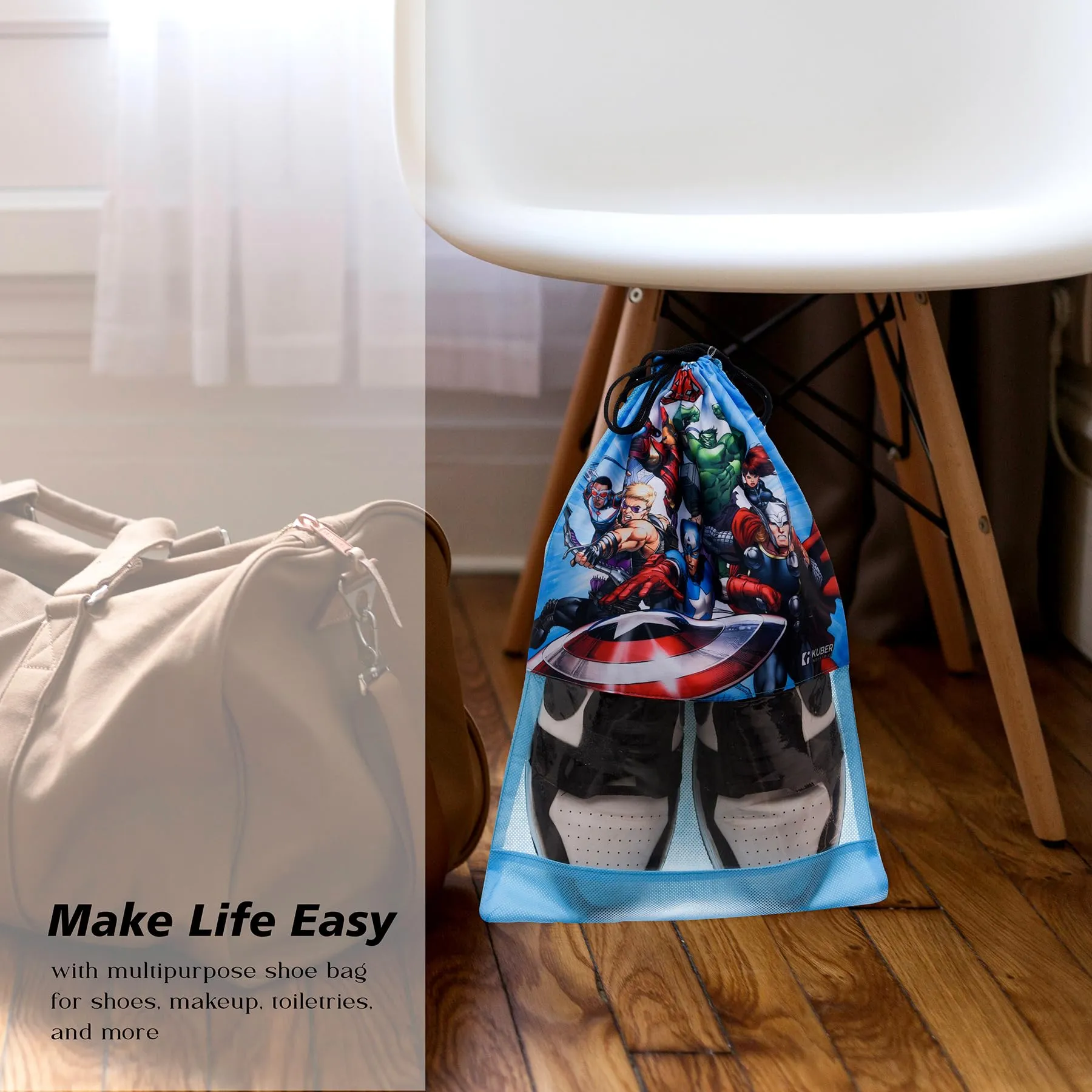 Heart Home Marvel Avengers Shoe Cover | Travel Shoe Storage Bags | Polyester Storage Bag | Drawstring Shoe Cover | Shoe Organizer with Clear window | Pack of 12 | Sky Blue