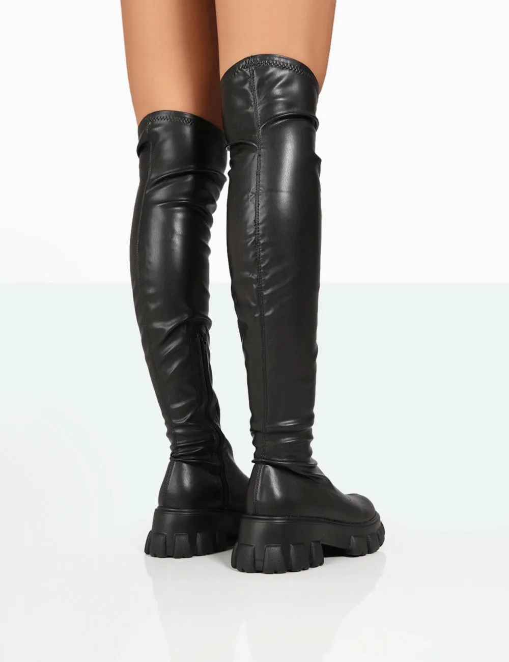 Junya Black PU Over The Knee Chunky Sole Boots