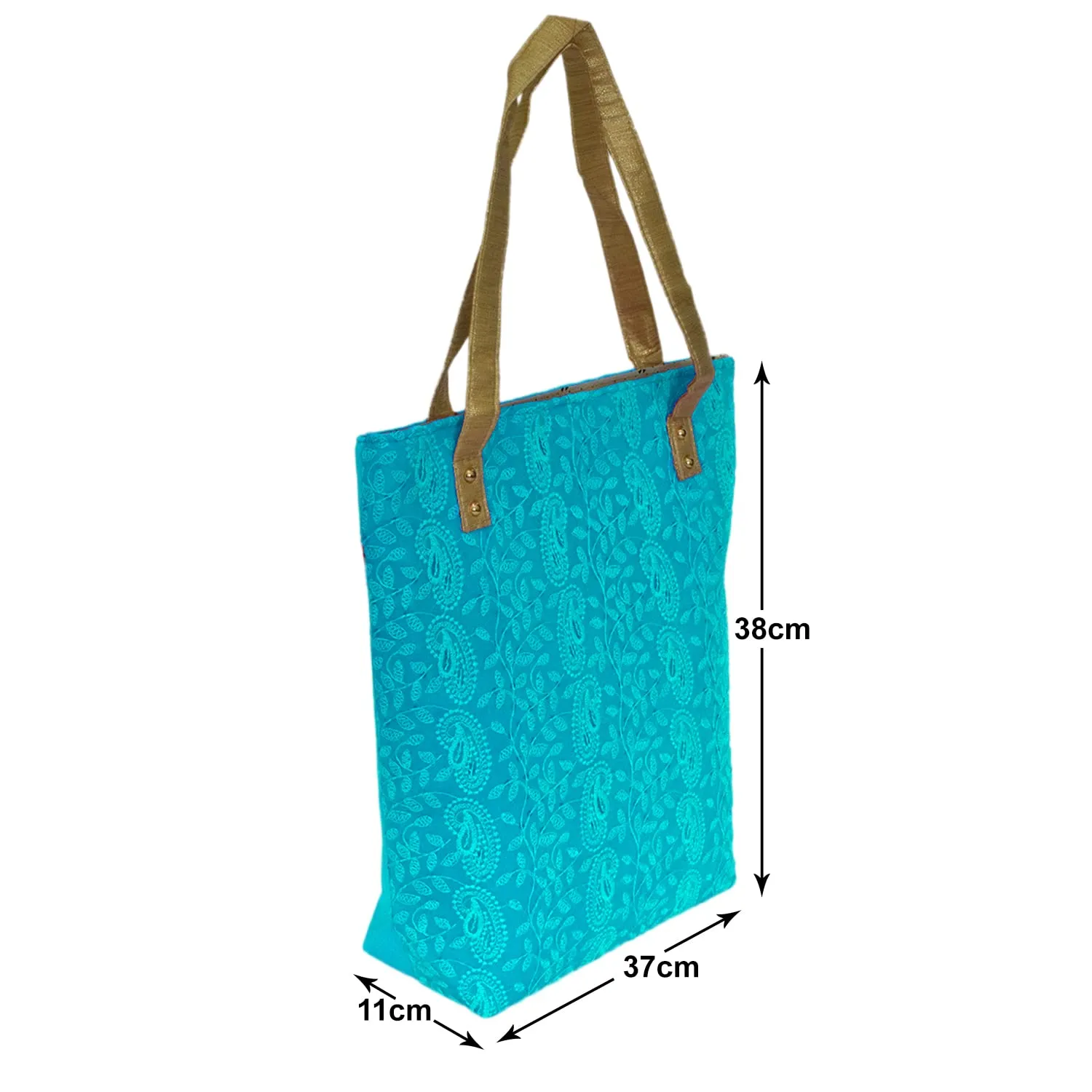 Kuber Industries Embroidery Polyester Shoulder Bag/Tote Bag/Handbag for Women & Girls with Carrying Handle (Blue)-50KM01151