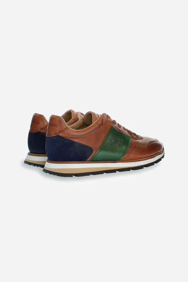 La Martina Men's Trainer in Leather | Tan/Green