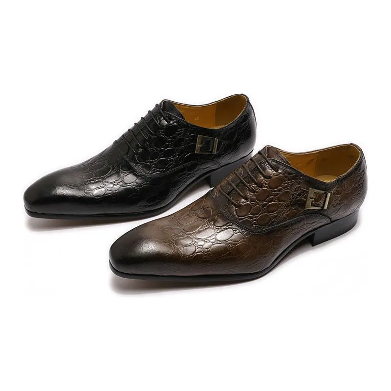 Luxury CrocLeather Pointed Toe Oxford Dress Shoes