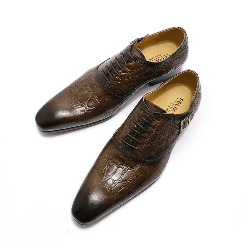 Luxury CrocLeather Pointed Toe Oxford Dress Shoes