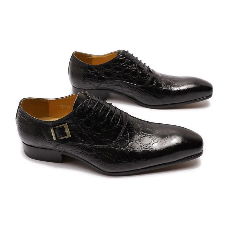 Luxury CrocLeather Pointed Toe Oxford Dress Shoes