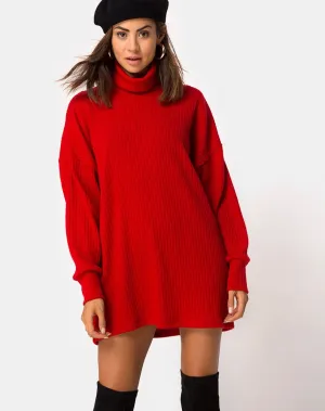 Neve High Neck Dress in Red