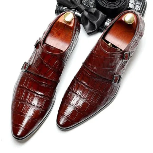 Opulent CrocLeather Strap Oxford Dress Shoes