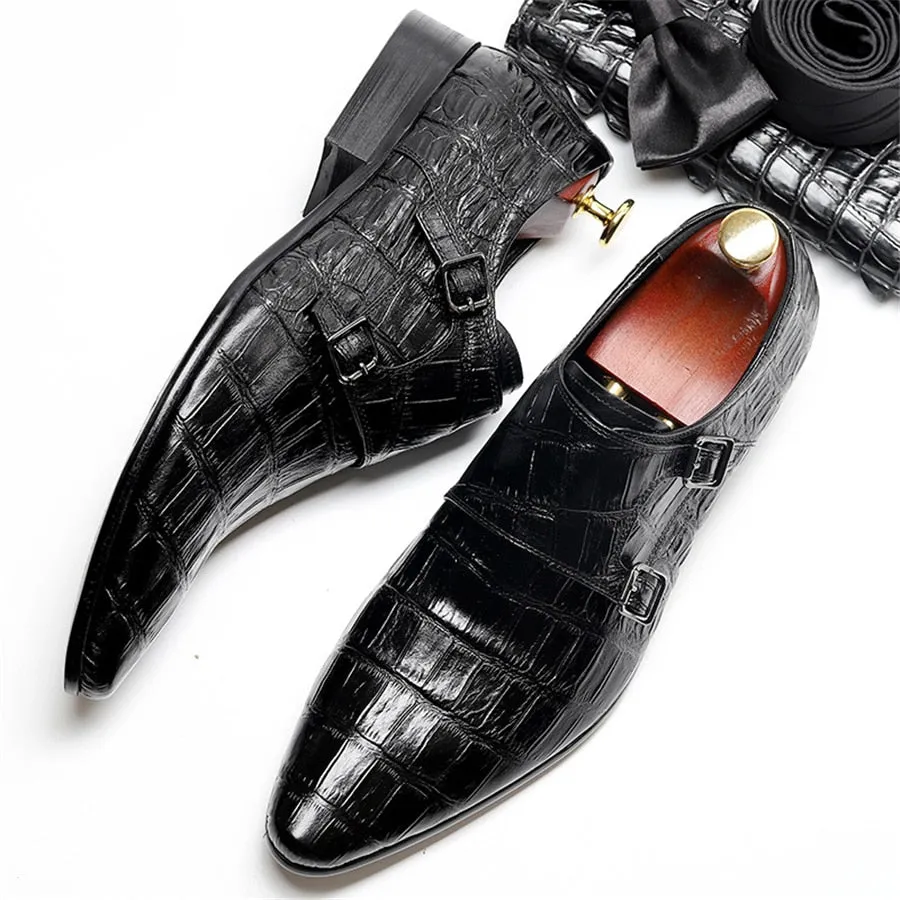 Opulent CrocLeather Strap Oxford Dress Shoes