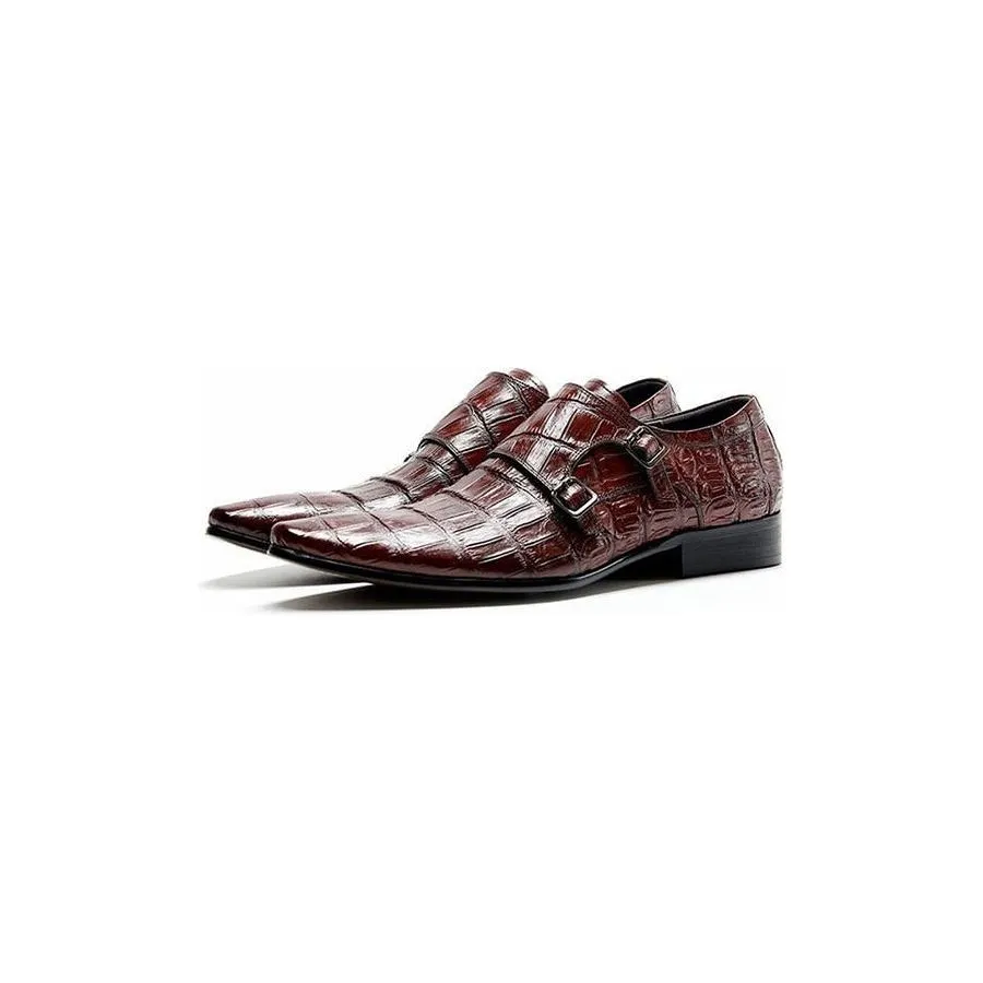 Opulent CrocLeather Strap Oxford Dress Shoes