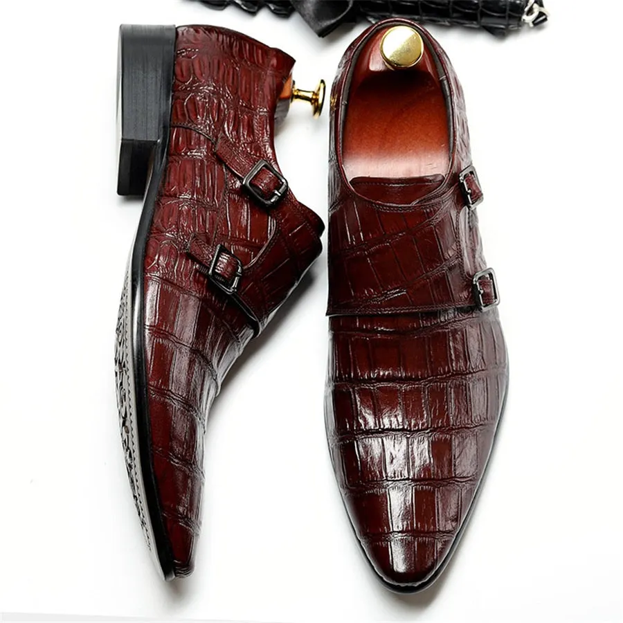 Opulent CrocLeather Strap Oxford Dress Shoes