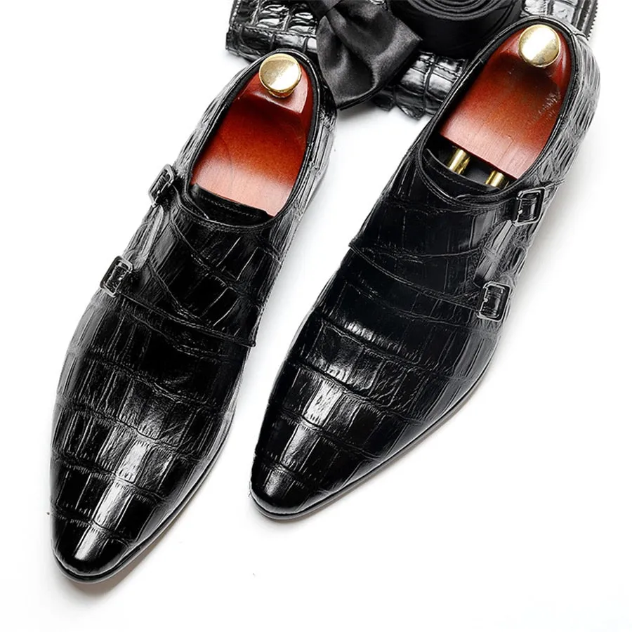 Opulent CrocLeather Strap Oxford Dress Shoes