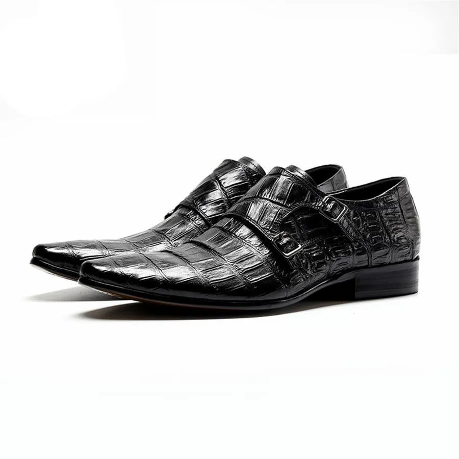 Opulent CrocLeather Strap Oxford Dress Shoes