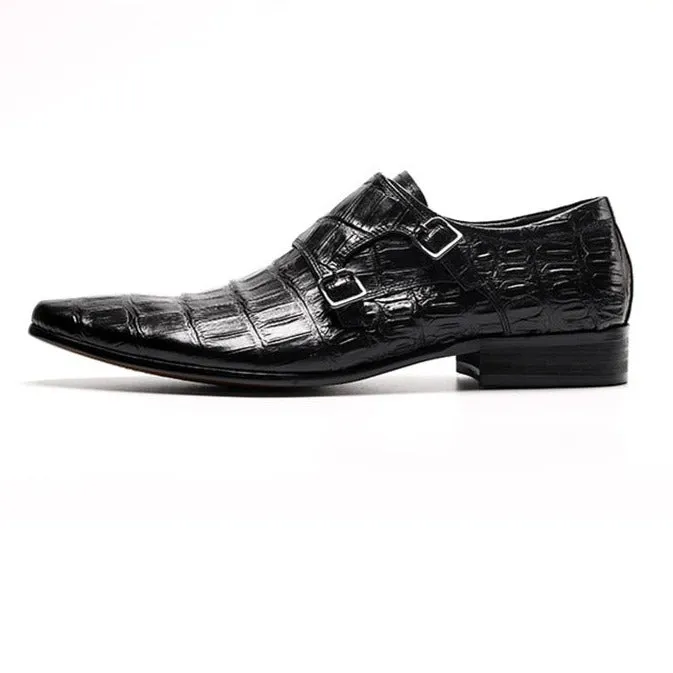 Opulent CrocLeather Strap Oxford Dress Shoes