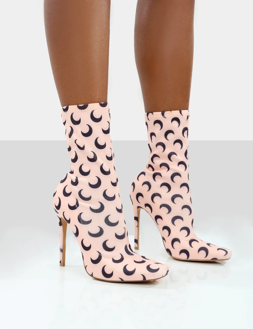 Saturn Return Pink Pointed Toe Stiletto Printed Sock Boots