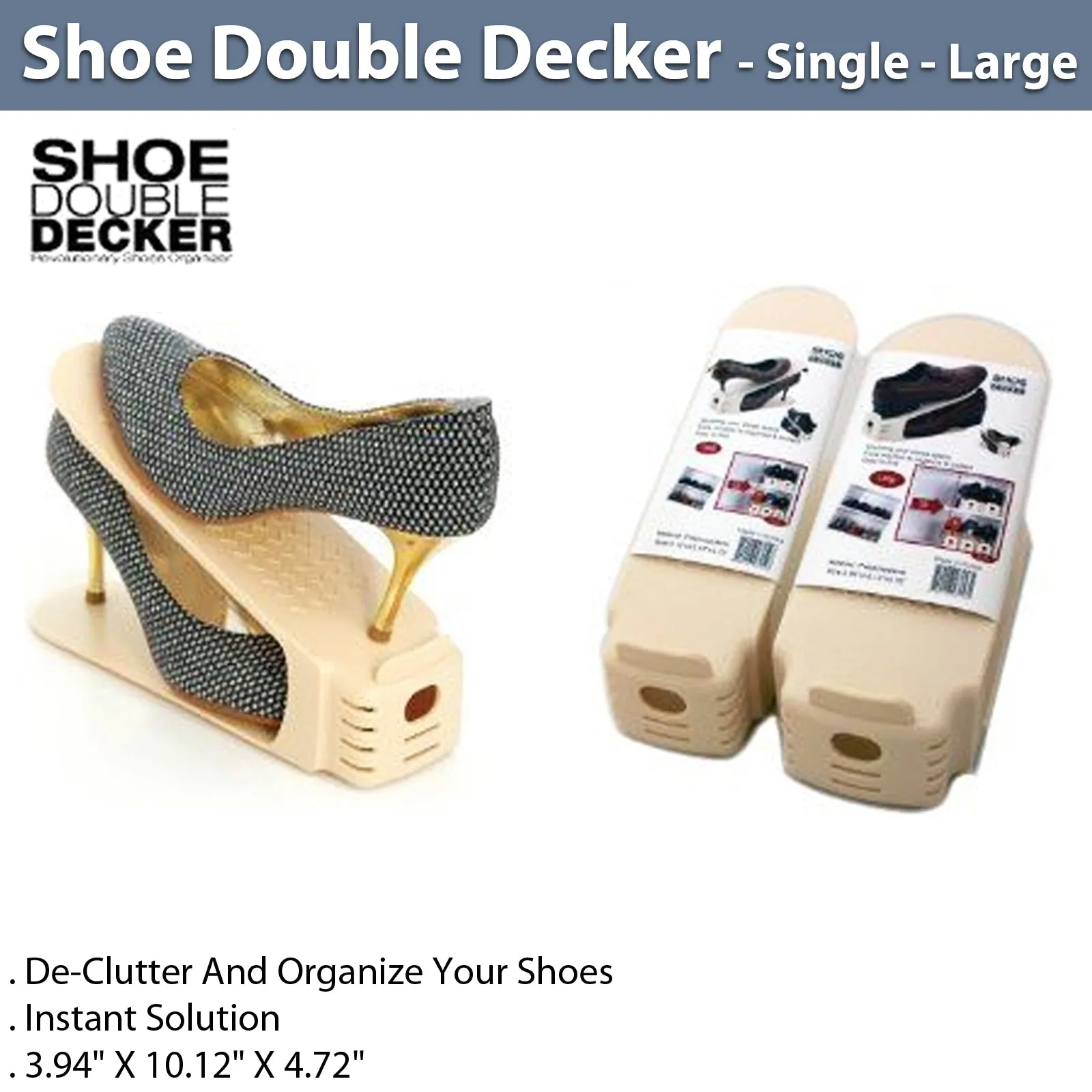 Shoe Double Decker - Efficient Space-Saving Organizer- Single - Large