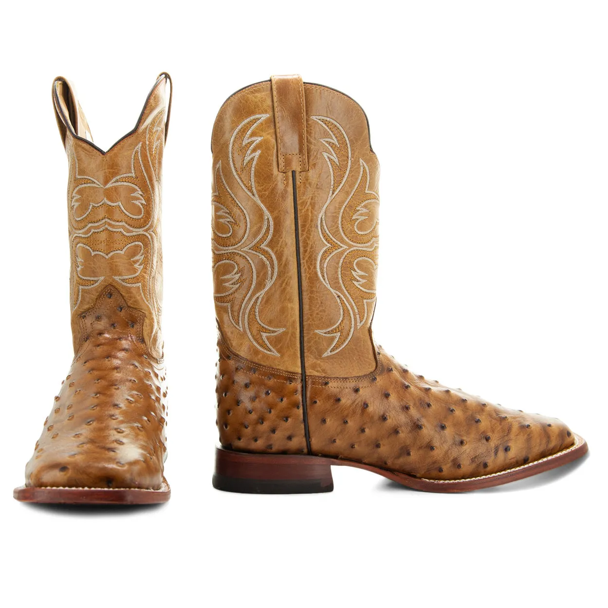 Soto Boots Men's Ostrich Print Square Toe Cowboy Boots H8001-Tan