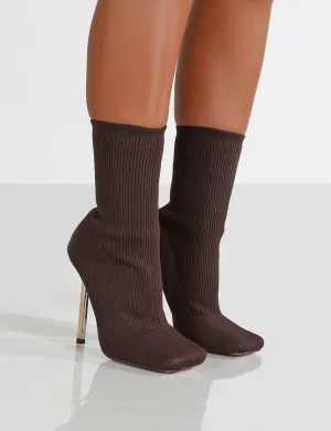 Souffle Chocolate Knit Stiletto Heel Sock Ankle Boot