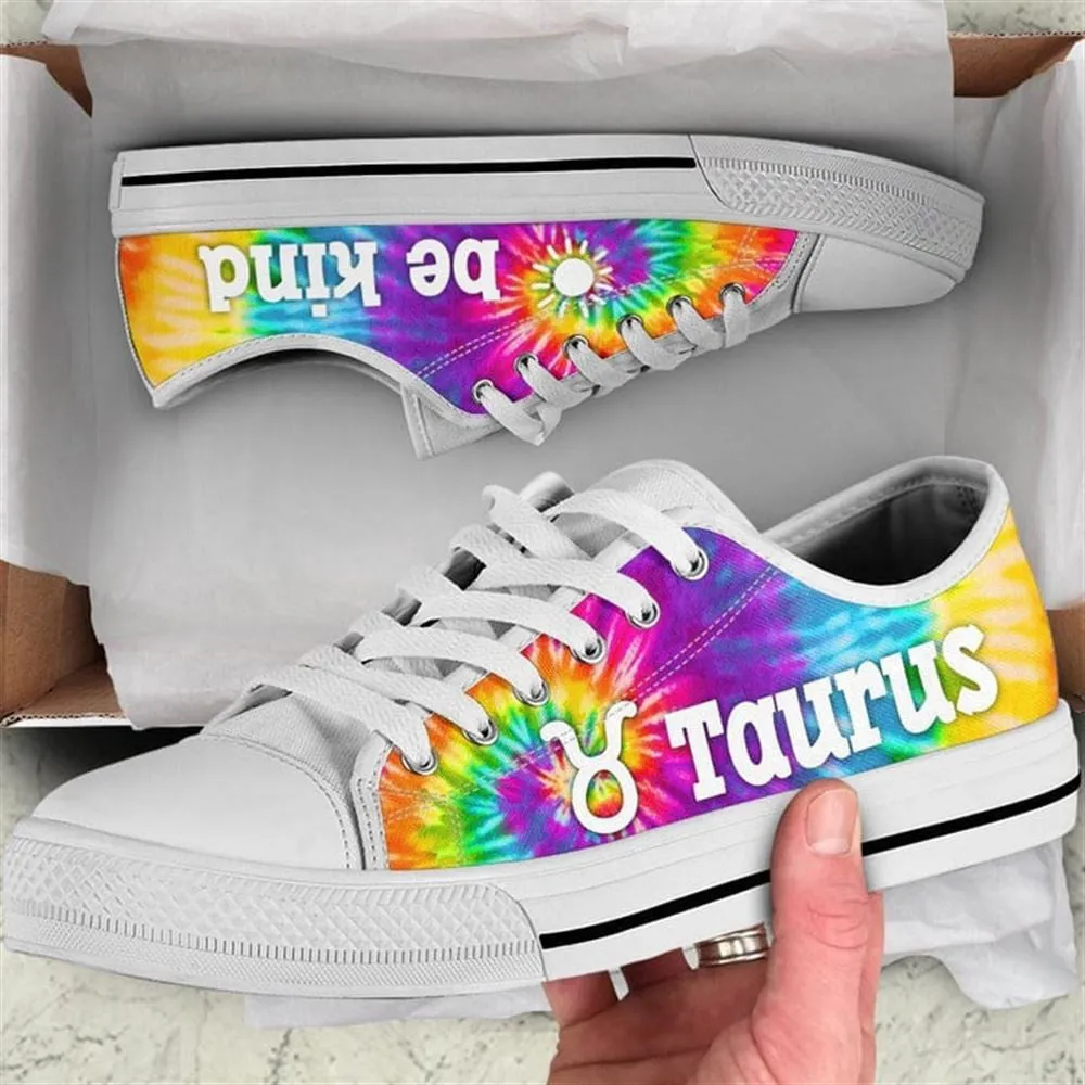 Taurus Zodiac Sign Bekind Tie Dye Canvas Low Top Shoes, Low Top Sneaker, Low Top Canvas Shoes