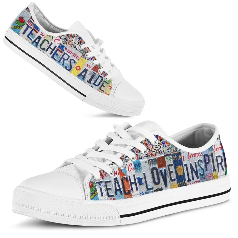 Teacher Aide Inspire License Plates Low Top Shoes, Teacher Shoes, Low Top Sneakers