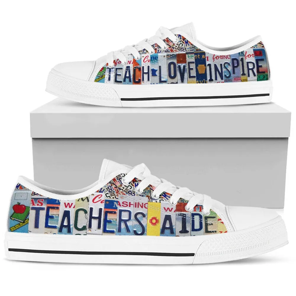 Teacher Aide Inspire License Plates Low Top Shoes, Teacher Shoes, Low Top Sneakers