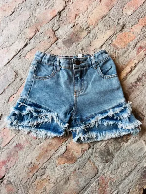 Tiered Denim Shorts