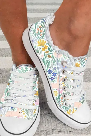 Womens Easter Bunny Rabbit Floral Canvas Shoes Casual Sneakers